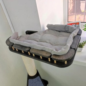 Wooden Cat Tree With <b>Scratching</b> Pad And Bed For Window Installation Minimalist Style Easy To Assemble One Level Natural Wood - Product Image 4