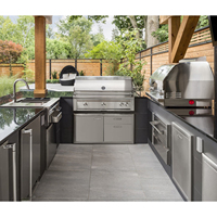 Cuisine extérieure en acier inoxydable avec barbecue au gaz intégré, design personnalisé, armoire de cuisine avec évier pour jardin