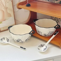 Bol à riz en porcelaine à double anse de style français classique, sans BPA, compatible lave-vaisselle et four, écologique, pour usage domestique