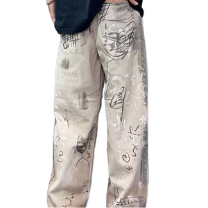 <span class=keywords><strong>กางเกง</strong></span><span class=keywords><strong>ยีน</strong></span><span class=keywords><strong>ส์</strong></span>ทรงตรงสไตล์วินเทจ Y2K สำหรับ<span class=keywords><strong>ผู้ชาย</strong></span> แบรนด์ <span class=keywords><strong>MC</strong></span> BUILD ลายกราฟฟิตี้พิมพ์ลายแบบลำลอง มีซิป ผ้าเดนิม - Product Image 5