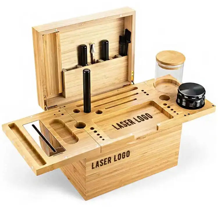 Nieuwe Bamboe Kruid Opslag Container Alle Kruiden Roken Accessoires Grinder Pijp Rolling Hout Stash Box Met Rollende Lade