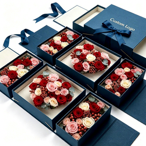 Boîte-cadeau personnalisée de luxe pour la Saint-Valentin avec logo FX, emballage artisanal, boîte-cadeau en forme de fleur personnalisée avec ruban - Product Image 1