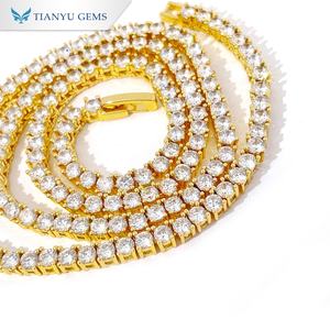 Collar de cadena estilo tenis Tianyu Gems, chapado en oro e incrustado con circonita cúbica grande, joyería moderna de estilo hip-hop. - Product Image 2