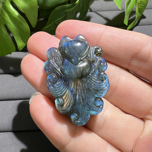 Popolari gioielli in pietra preziosa intagliati a mano intagli in cristallo naturale Labradorite nove code volpe rosa fiore <span class=keywords><strong>pavone</strong></span> - Product Image 6