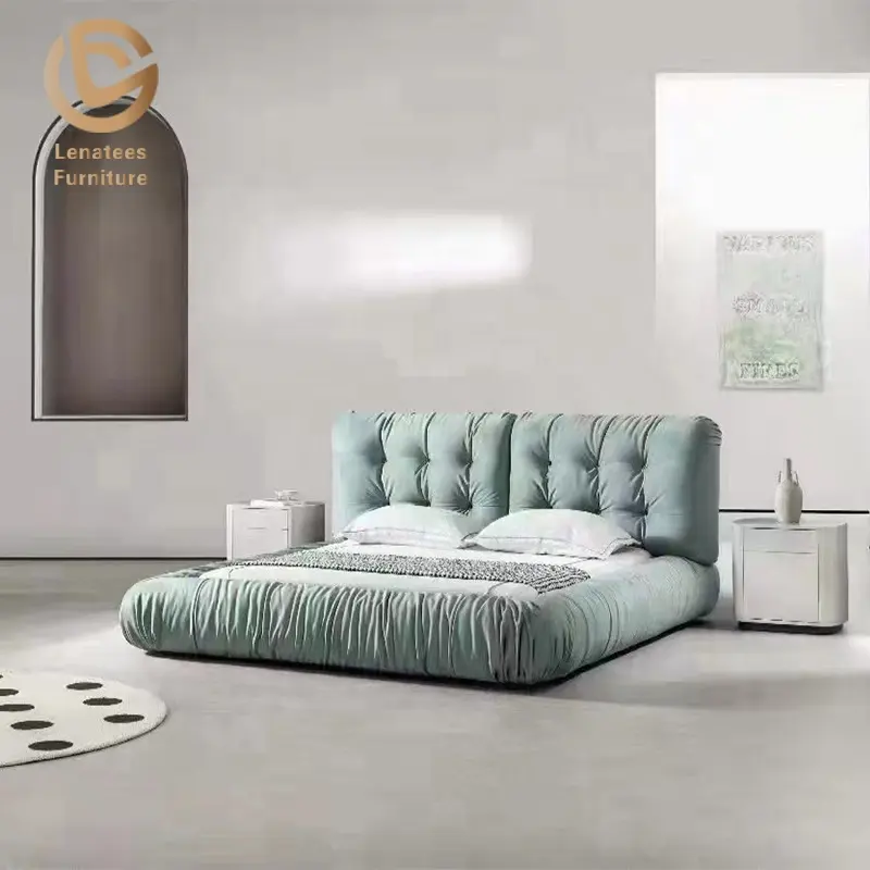 Ranjang Kain Lembut Gaya Ins, Tempat Tidur Platform Furnitur Kamar Tidur Modern P014