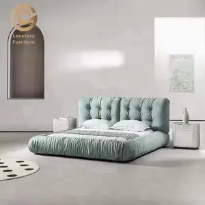 Cama de tela suave de estilo ins, muebles de dormitorio modernos, cama de plataforma P014, gran oferta