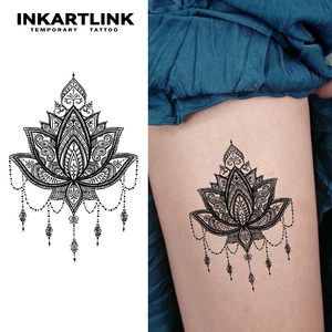 Tatuaje Temporal Personalizado de Mandala Loto a Base de Hierbas, Resistente al Agua, 15 Días, Arte Corporal Semipermanente para Mujeres, <span class=keywords><strong>Muslo</strong></span> y Pierna, Venta al Por Mayor - Product Image 1