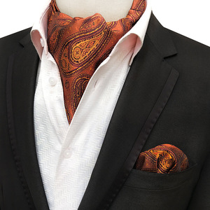Cravate Lavallière Rétro <span class=keywords><strong>Homme</strong></span> à Motif Jacquard Cachemire et Pochette Assortie en Polyester - Product Image 2