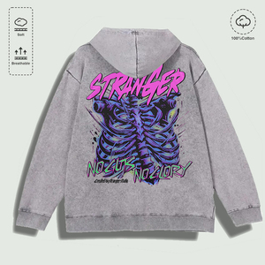 เสื้อฮู้ดกราฟิกหลายสีผ้าฝ้าย100% ล้างแล้ว "กระดูกซี่โครงโครงกระดูกคนแปลกหน้าไม่มีความกล้าไม่มีสง่า" - Product Image 2