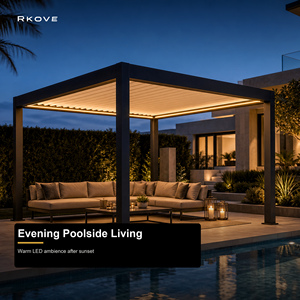 Pérgola motorizada de aluminio RKOVE con techo ajustable, gazebo impermeable para exteriores junto a la piscina para villas. - Product Image 3