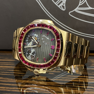 Montre mécanique de luxe pour homme plaquée or 18 carats avec détails en rubis, calendrier des phases lunaires, cadran multifonction, montre-bracelet automatique - Product Image 2