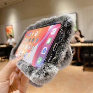 Custodia per telefono in pelliccia di coniglio antiurto di design di lusso per ragazze Cover posteriore <span class=keywords><strong>rosa</strong></span> carina per <span class=keywords><strong>iPhone</strong></span> - Product Image 6