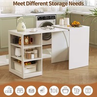 Bureau d'ordinateur pliable extensible avec prises électriques, étagères ouvertes à 3 niveaux, table coulissante sur roulettes cachées