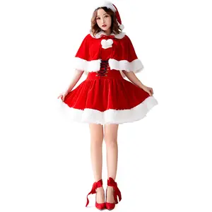 2023 đỏ phụ nữ sexy Santa Claus giáng sinh trang phục ăn mặc trang phục strapless nhung Corset Set