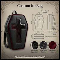 Sac à dos Ita Bag personnalisé style Dark Academia, forme cercueil, style vampire, avec panneau de présentation croisé, en cuir PU, bretelles réglables, vintage gothique