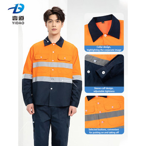 Combinaison <span class=keywords><strong>de</strong></span> <span class=keywords><strong>travail</strong></span> haute visibilité 100% coton avec bandes réfléchissantes, respirante et ventilée, manches longues, YIDAO YD-WC-A5, unisexe, vente en gros - Product Image 5