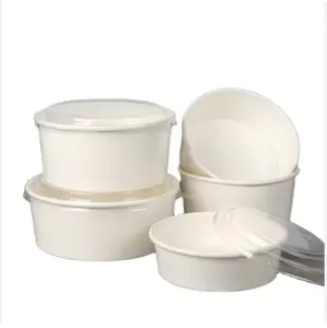 Round Brown Biodegradable Eco-Friendly Take Out Salad Fast Kraft Paper Soup Cup Bowl With Lid