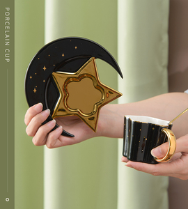 Ceramica stella luna caffè e tazza da tè con manico dorato di lusso in porcellana tazze con cannuccia carina per uso domestico e regali - Product Image 1