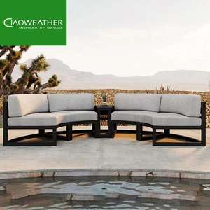 Ensemble <span class=keywords><strong>de</strong></span> <span class=keywords><strong>canapé</strong></span> <span class=keywords><strong>de</strong></span> <span class=keywords><strong>jardin</strong></span> extérieur rond <span class=keywords><strong>en</strong></span> aluminium, mobilier <span class=keywords><strong>de</strong></span> salon circulaire moderne pour patio avec coussins imperméables - Product Image 4