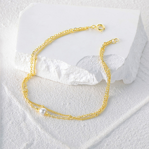 CANNER Simple Ins S925 Pulsera de Plata de Ley para Uso Diario, Cadena Doble Bizantina Rollo, Cadena Básica Doble, Pulsera de Perlas para Mujer - Product Image 4