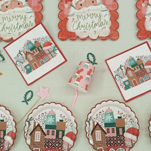 DAMAI - Platos de Papel Cuadrados Desechables para Postres, Diseño Nuevo, para Fiestas Navideñas, con Juego de Vajilla de Santa Claus - Product Image 3