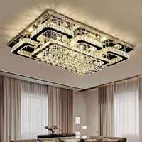Lampe de plafond en cristal K9 PM Modern Luxury Living pour salle à manger, design créatif, base rectangulaire en acier inoxydable, lumière LED suspendue