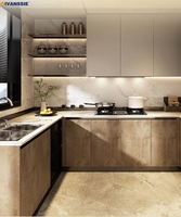 Meuble de cuisine en bois mélaminé de style moderne, vente chaude, amélioration de l'habitat, unités murales, modèle du fabricant