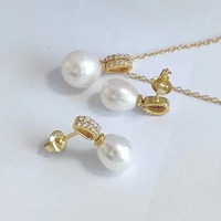 Ensemble de bijoux en argent sterling S925 plaqué rhodium avec perles d'eau douce naturelles, boucles d'oreilles et collier pour femmes