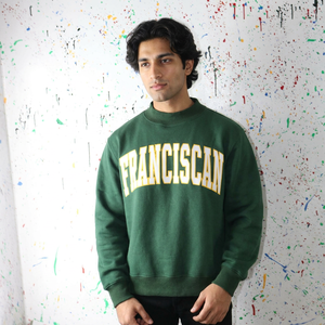 Sudadera con capucha de terciopelo verde de media cremallera FRANCISCAN DARK HUNTER, 100% algodón, con apliques bordados digitales, para hombre, de invierno, de corte holgado. - Product Image 1
