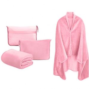 Wholesale 2-In-1 Foldable Multifunctional <b>Cushion</b> <b>Storage</b> Blanket Office Shawl Flannel Cape Blanket - Product Image 2