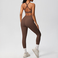 Set Yoga Grosir 2 Potong Bra Olahraga Tali Belakang Legging Pinggang Tinggi Pengangkat Bokong Cepat Kering Bernapas Pakaian Olahraga Aktif untuk Gym