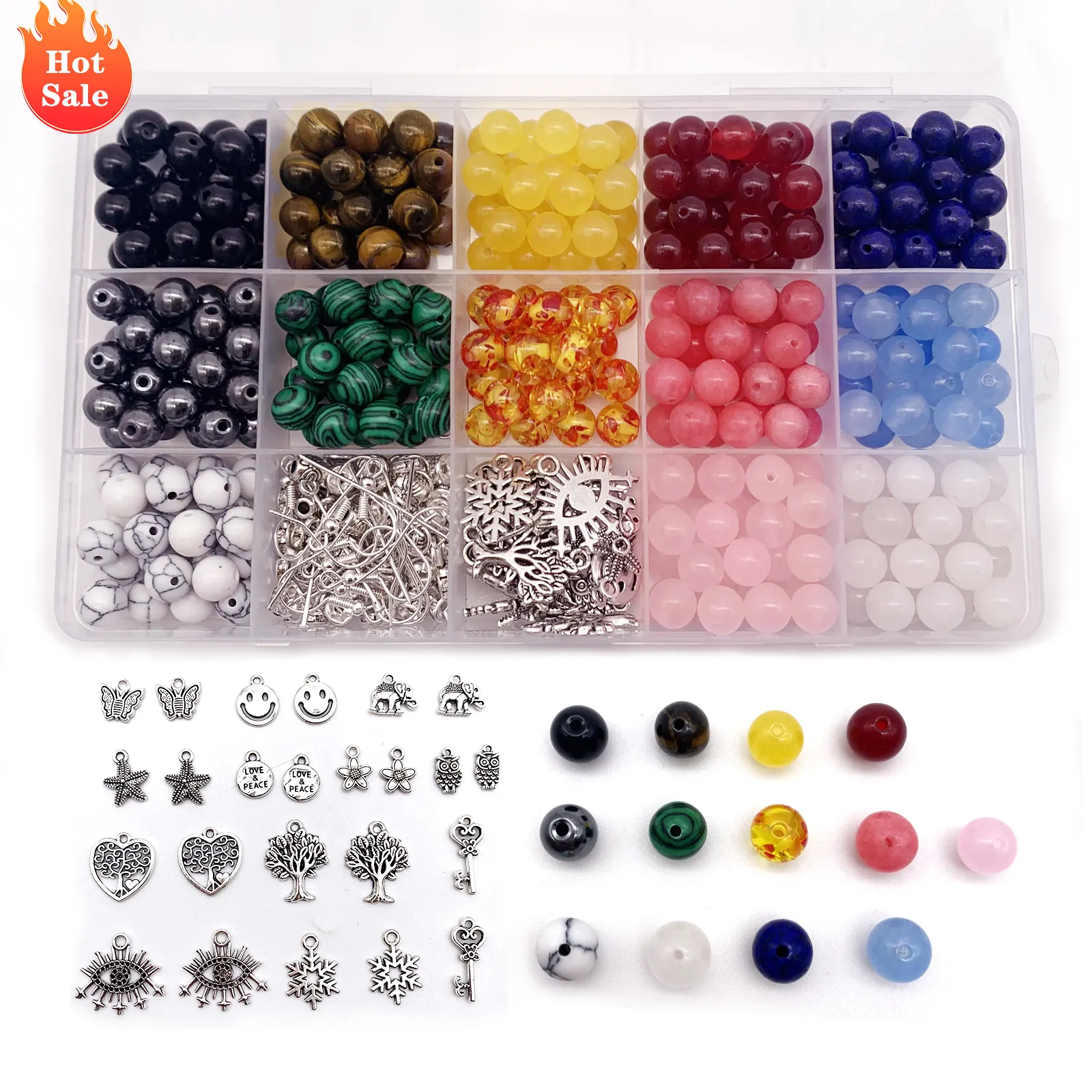 451pcs 8mm Natural Stone Beads for Bracelet Making Healing Crystals Gemstone DIY Kit earrings for jewelry making