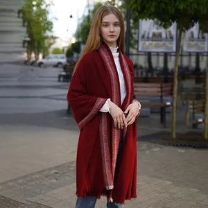 Bufanda de Cachemira de invierno personalizada para mujer, chal, manta, bufandas de lana tejidas rojas a la moda, chales
