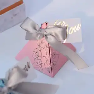 ISO9001 Square Crossing Candy Dragee Caixas Angel Gift Box para Baby Shower Batismo Aniversário Wedding Gift Boxes for Guest