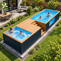 Piscine hors sol en fibre de verre avec jacuzzi extérieur, design bien-être, fenêtre panoramique en acrylique sur mesure.