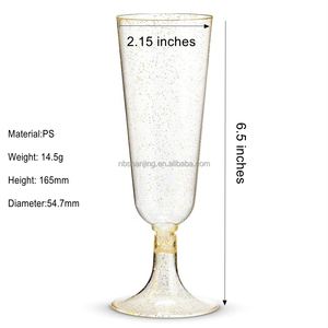 Flûte à <span class=keywords><strong>champagne</strong></span> en plastique jetable en verre clair détachable à jante dorée de 5oz pour fête <span class=keywords><strong>ou</strong></span> mariage - Product Image 4