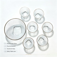 Ensemble de 7 bols en verre transparent côtelé, résistants à la chaleur, ustensiles de cuisine et bols de service décoratifs, adaptés aux fruits et aux salades