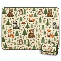 Tapis de pique-nique extra large pour animaux de la forêt, couverture matelassée d'extérieur, avec support imperméable, portable avec poignée pour le camping et la plage