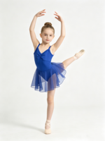 Robe de ballet bleu roi à bretelles spaghetti pour filles, dos en V, jupe en maille transparente, justaucorps de danse pour enfants, tutu en Spandex/Polyester pour cours de danse