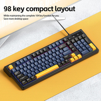 Clavier de jeu filaire pour ordinateur, 98 touches, silencieux, rétroéclairage multicolore, avec touches de couleur variée