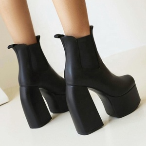 Unique Stone Print Black <b>Boots</b> Retro Thick Sole Platform Ankle <b>Boots</b> Women's High Chunky Heels Shoes Big Size 46 - Product Image 4