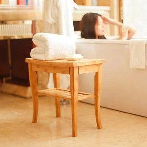 European Style 2 Tier Bamboo Bath <b>Stool</b> With Storage <b>For</b> <b>Bathroom</b> Spa Use - Product Image 1