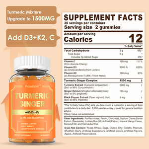 Complément alimentaire en gommes sans sucre, végétalien, saveur mangue, 1500 mg de complexe de curcuma et gingembre, avec vitamines D3 et <span class=keywords><strong>K2</strong></span>, marque privée OEM - Product Image 4