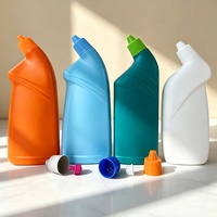 Bouteille de nettoyant pour toilettes en HDPE à col courbé, conteneur vide en plastique pour détergent, bouchon à vis avec buse, couleur personnalisée