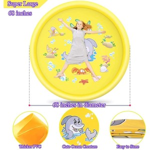 Alfombrilla inflable para jugar con agua, juguete para césped al aire libre, redondo, amarillo, 170cm, para bebés y niños pequeños - Product Image 4