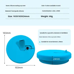 Couvercle de tasse en silicone personnalisé avec logo promotionnel pour design, 40 oz, écologique, qualité alimentaire, anti-fuite, diamètre 9,3 cm, pour articles promotionnels - Product Image 2