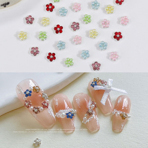 Breloques d'ongles en alliage 3D fleur <span class=keywords><strong>macaron</strong></span> pastel kawaii personnalisées, multicolores, à cinq pétales, perles et strass pour décoration d'ongles DIY - Product Image 4