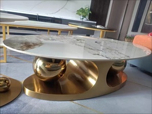 Bộ bàn trà trung tâm hiện đại mạ vàng thép không gỉ, mặt bàn đá sintered tròn sang trọng - Product Image 5