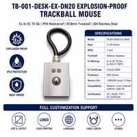 Souris à boule de défilement industrielle de bureau en acier inoxydable anti-explosion IP54 USB PS/2 pour l'industrie pétrolière, gazière et pétrochimique TB-001-DESK-EX-DN20