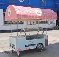 Chariot de Vente de Gelato et Crème Glacée Robuste à Pousser à la Main avec Évier et Congélateur à Plateau Froid